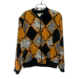 Vintage Teddi Jacket windbreaker bomber diamond animal print size large